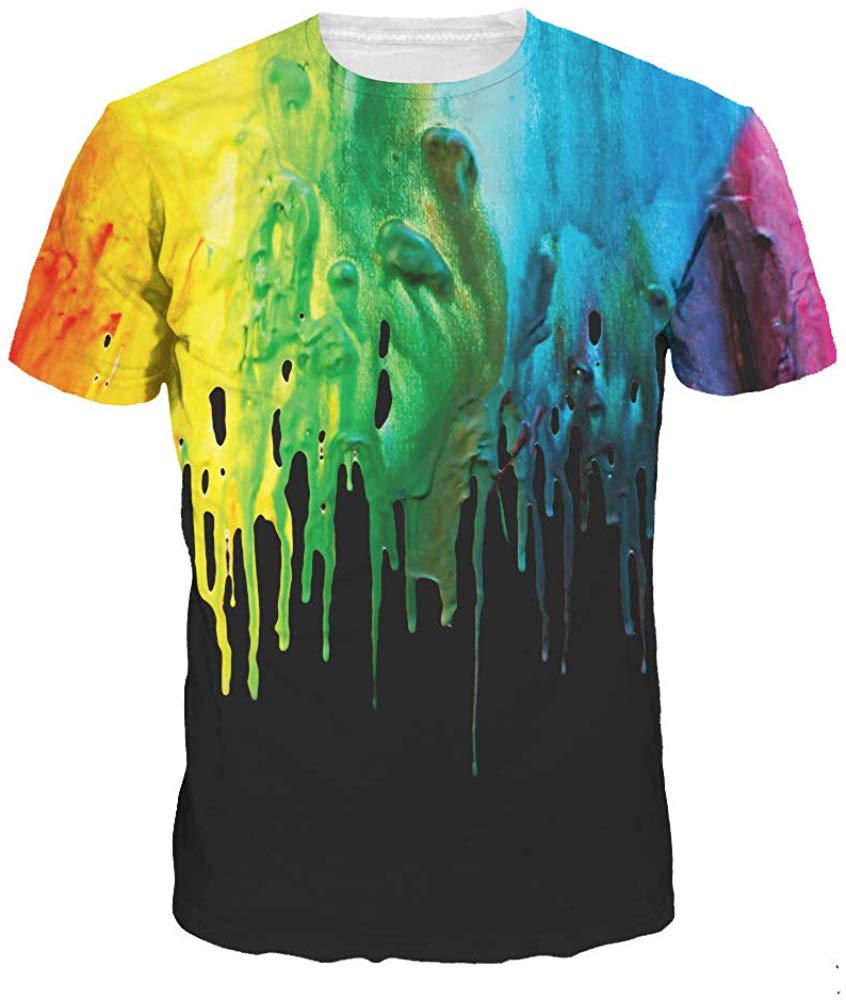 Sanatty Unisex Womens Mens Summer T Shirts Graphic 3D Galaxy T Shirts Tops Couple Tees Black Paint