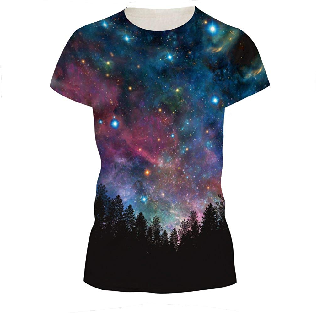 Womens Mens 3D Printed T Shirts Fashion Print Short Sleeves T Shirts Colorful Realistic Graphics Tees Tops Forest Galaxy