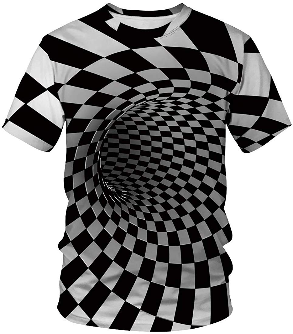 3D Print T Shirt Fashion Graphic Tee Crewneck Short Sleeve T Shirts for Men Women Grid Vortex
