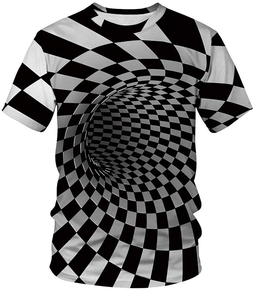 3D Print T Shirt Fashion Graphic Tee Crewneck Short Sleeve T Shirts for Men Women Grid Vortex