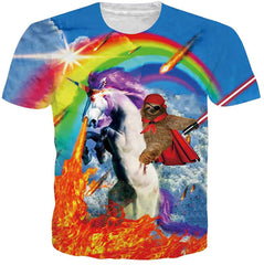 Men Women 3D Novelty Graphic T Shirts Short Sleeve Crewneck Tie Dye Tee Tops for Casual Rainbow Sloth