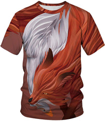 Unisex T Shirt 3D Pattern Print Novelty Short Sleeve Sports Fitness Summer Tee Orange Fox b