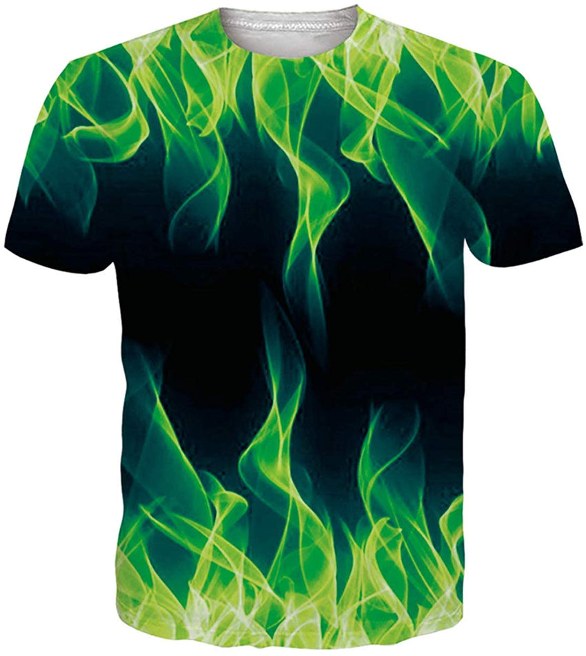 Unisex Casual 3D Print Animal Short Sleeve T Shirt Graphic Tees Green Fire