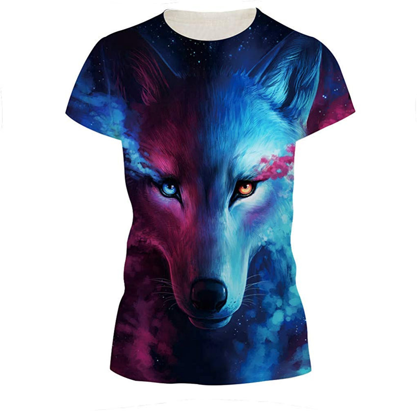 Novelty Shirts 3D Printed Short Sleeve Colorful T Shirt Fashion Couple Tees Color Wolf