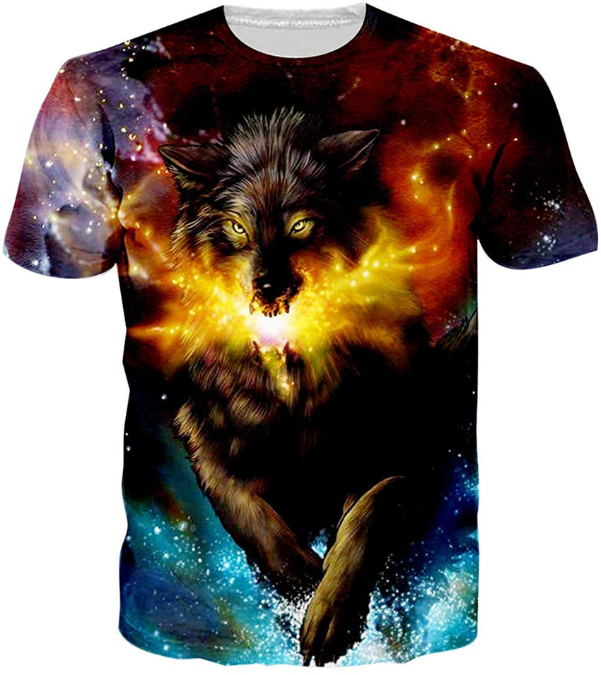 Unisex Short Sleeve 3D Digital Printed Personalized T Shirts Tees Galaxy Wolf