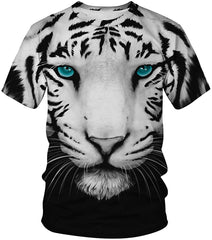Velynce Unisex Thin Shirts Stylish 3D Digital Printed Lion Skull Casual Personality T Shirts Couple Clothing White Tiger #8