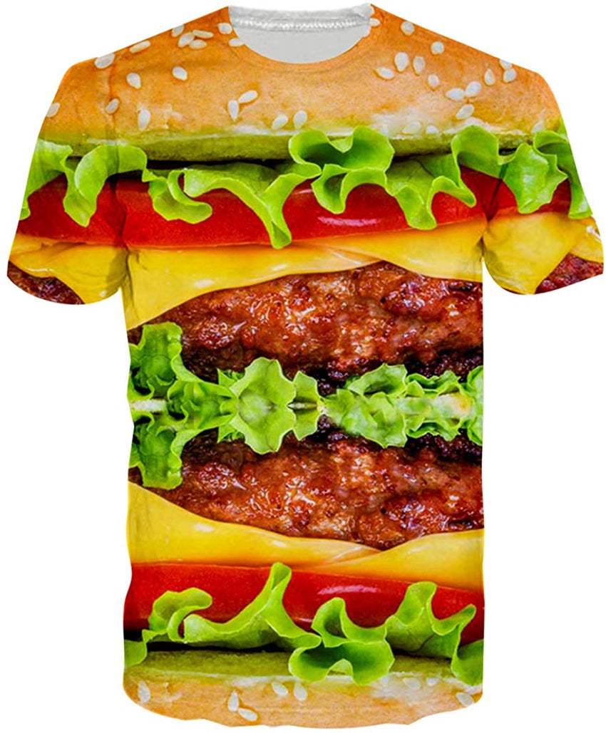 Mens T Shirts 3D Graphics Print Short Sleeve Funny Summer T Shirts Hamburger Food