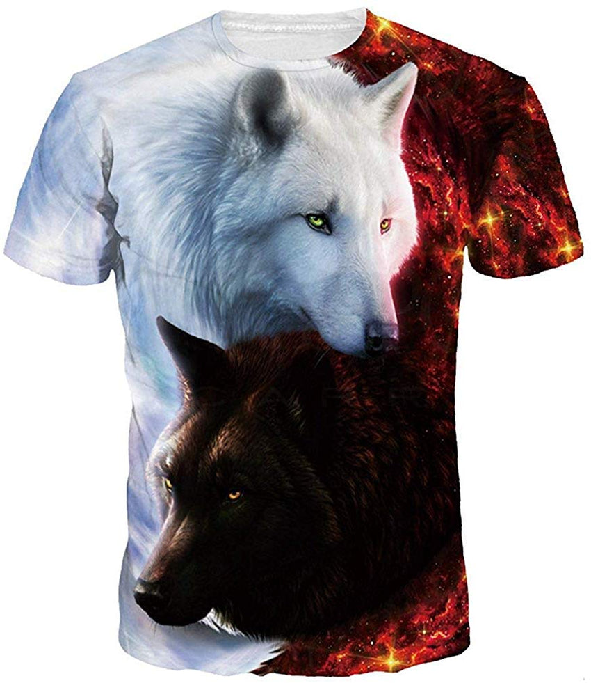 Men's Colorful 3D Animal Galaxy Print T Shirt Short Sleeve Fashion Casual Tees Couple Wolf