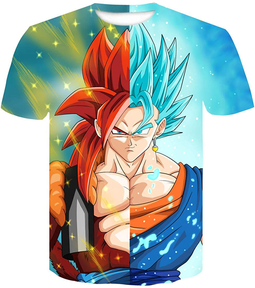 Men's Novelty T Shirts 3D Printing Tee Tops with Dragon Ball Blue Red