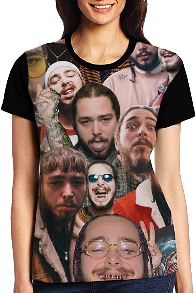 Womens 3D Digital Printed Post Malone Collage Short Sleeve T Shirts Tees Black