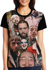 Womens 3D Digital Printed Post Malone Collage Short Sleeve T Shirts Tees Black