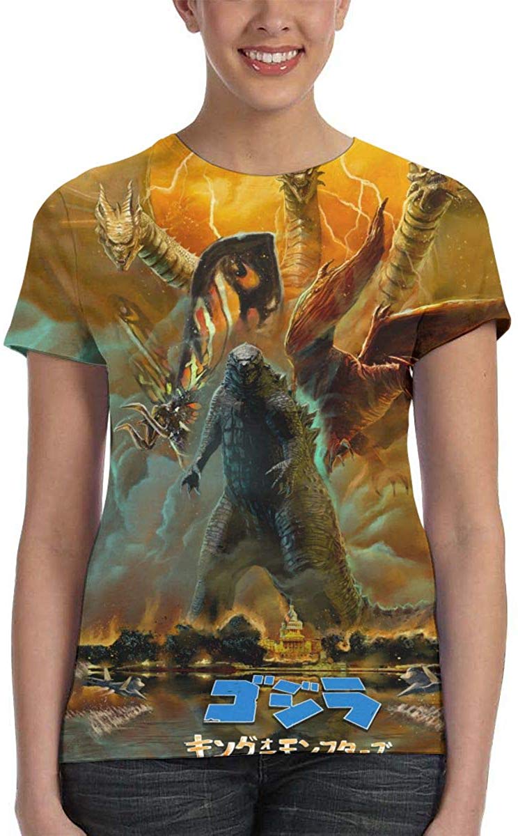 Womens God Zilla 2 King of Monsters 3D Printed Short Sleeves Shirt Godzi17