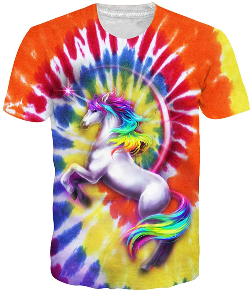 Mens T Shirts 3D Graphics Print Short Sleeve Funny Summer T Shirts 9 Unicorn