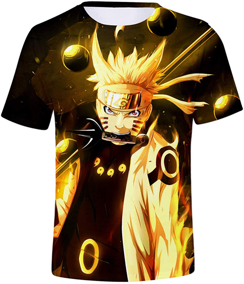 Unisex Novelty Tee Tops 3D Printed with The Japanese Anime Naruto T Shirts for Men Women Golden Hair