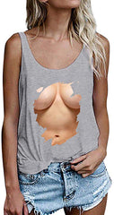 Novelty T Shirt Women's Plus Size Big Chest Funny 3D Print Tee Shirt Short Sleeve O Neck Tops Gray vest