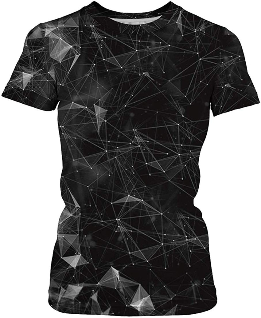 Women Summer T Shirt 3D Pattern Print Funny Short Sleeve Tee Couple Shirt Line Crystal c