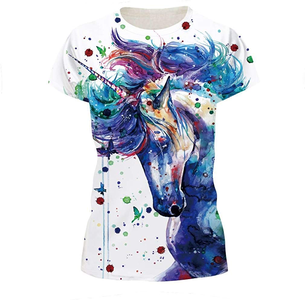 Velynce Unisex Thin Shirts Stylish 3D Digital Printed Lion Skull Casual Personality T Shirts Couple Clothing Unicorn #3