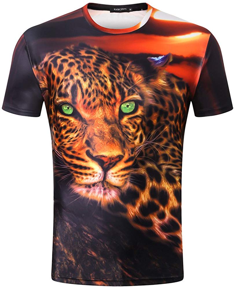Mens T Shirt Block Cheetah 3D Printing Tops Short Sleeve Multicolor
