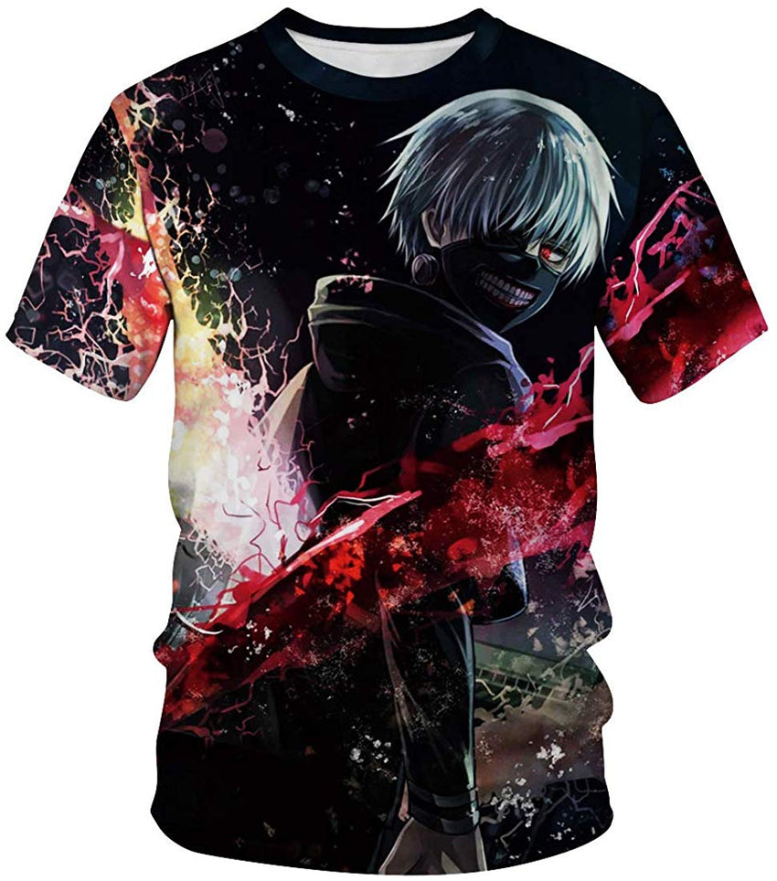 Men's O Neck 3D Digital Print Short Sleeve Tokyo Ghouls Design Summer T Shirts Nature