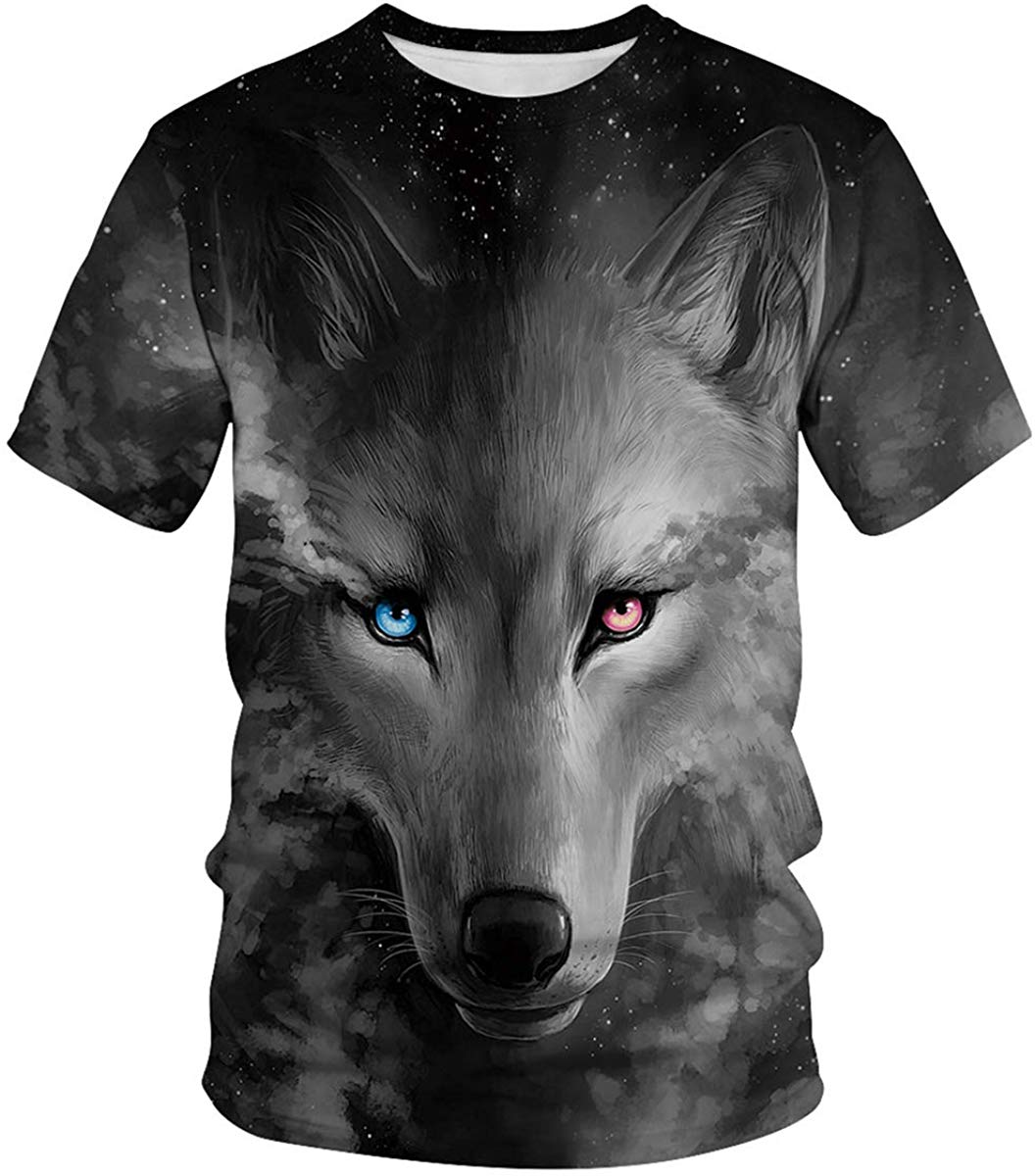 Velynce Unisex Thin Shirts Stylish 3D Digital Printed Lion Skull Casual Personality T Shirts Couple Clothing Wolf #6