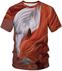 Men's Colorful 3D Animal Galaxy Print T Shirt Short Sleeve Fashion Casual Tees Orange and White Foxes