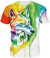 Unisex 3D Wolf T Shirts Couples Summer Short Sleeve T Shirts Casual Tees Watercolor Wolf