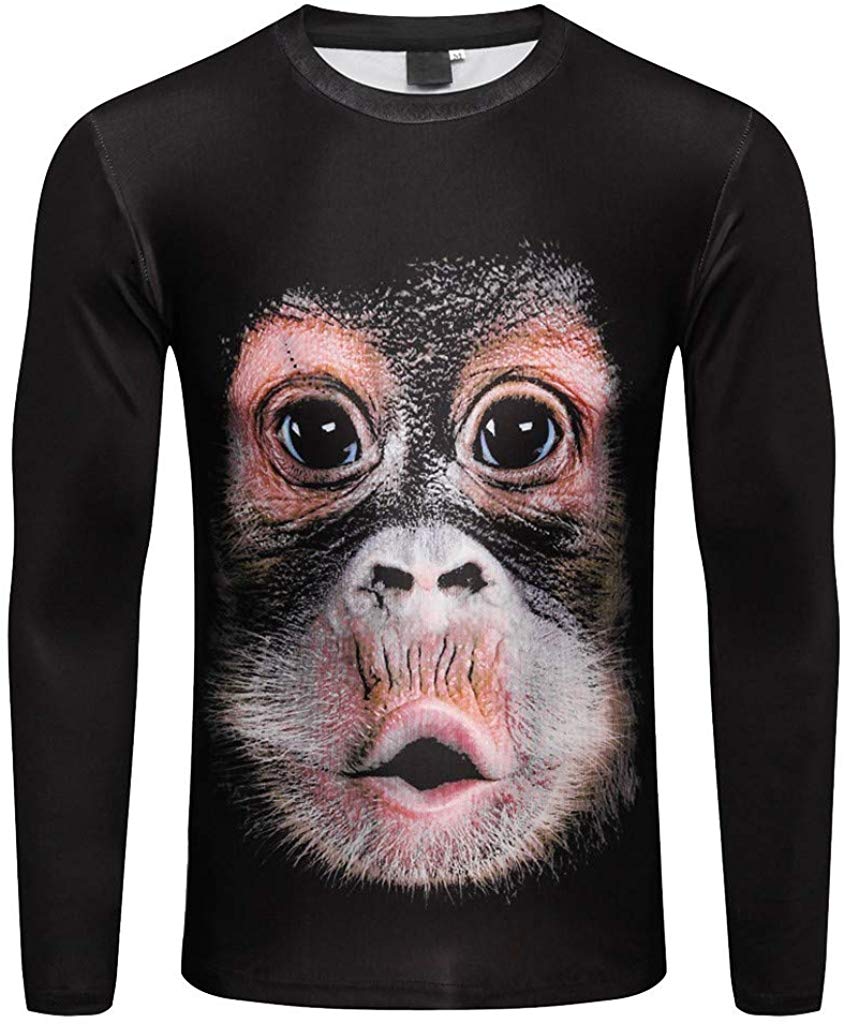 Summer Men's Monkey 3D Print Top T Shirt Fashion Short Sleeve O Neck Casual Blouse T Shirt Black