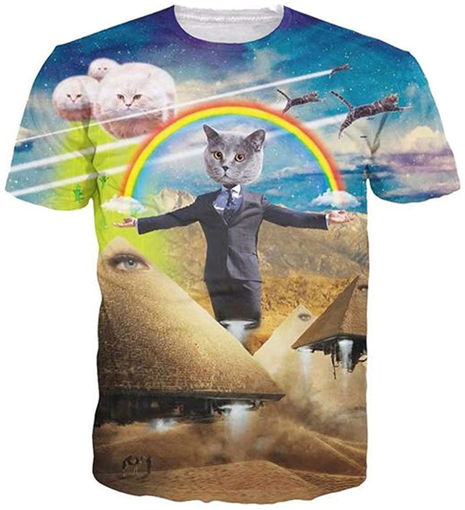 3D Print Shirt Hipster Unisex Men Women Clothing Tops Swag T Shirt Rainbow Cat