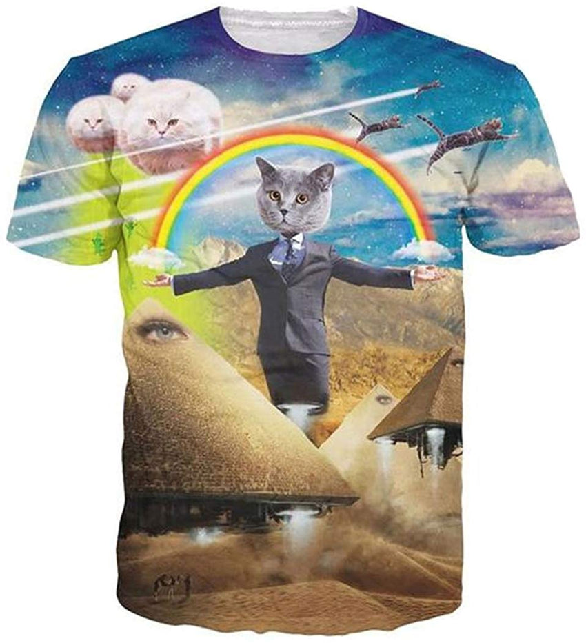 3D Print Shirt Hipster Unisex Men Women Clothing Tops Swag T Shirt Rainbow Cat