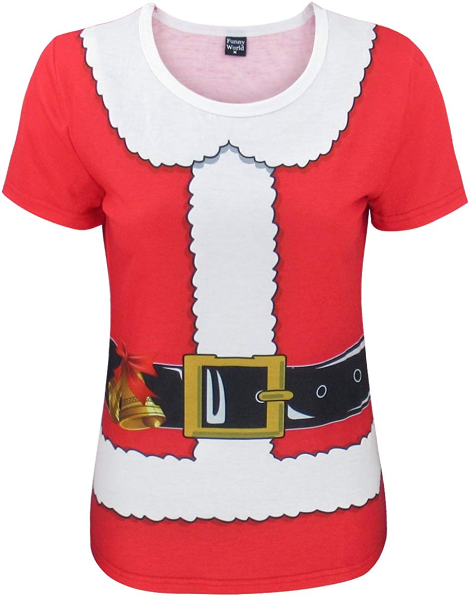 Women's Christmas Santa Claus Elf Costume T Shirts Red