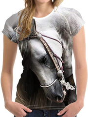 Horse Print Women T Shirt Art Design Tee Girls Elastic Short Sleeve Horse 02