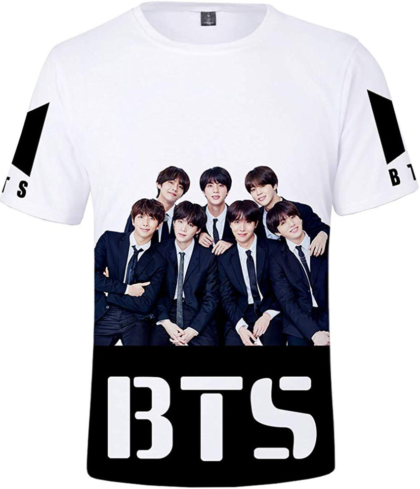 Women's Novelty T Shirts Kpop BTS Tee Tops Bangtan Boys 3D Printed Shirts J Hope RM Jimin V Jung Kook Black White
