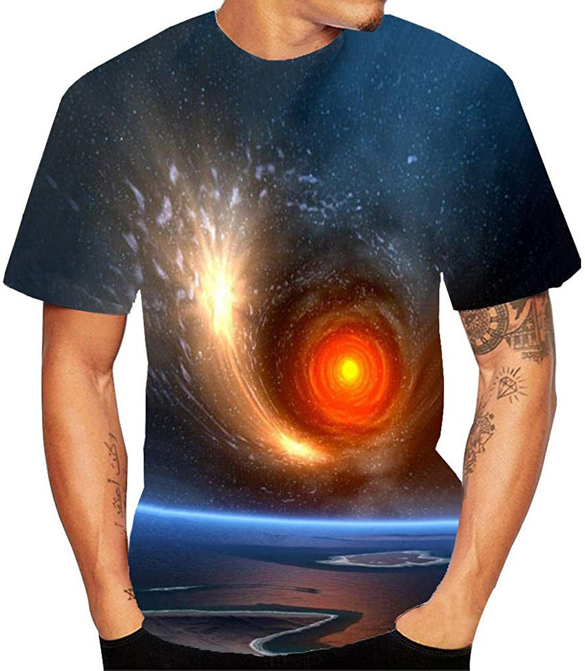 Mens T Shirt 3D Flood Printed Short Sleeved Top Blouse Blue