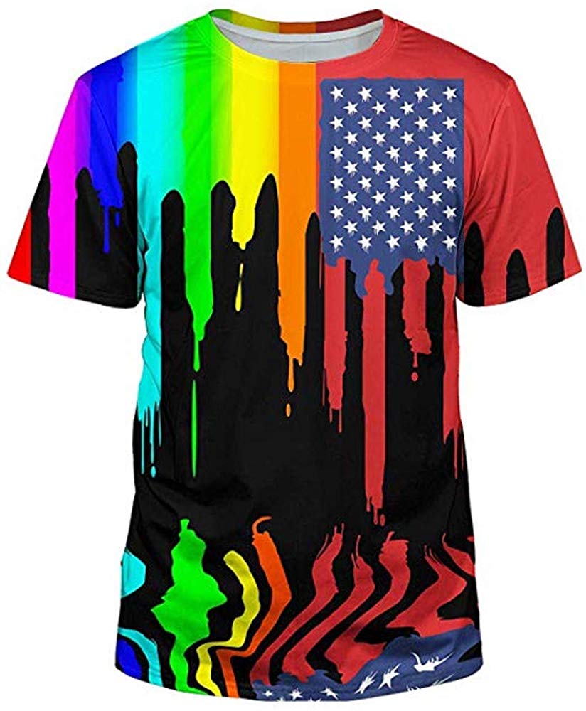 Unisex 3D Novelty Tshirts Men Graphic Funny Tees Printed Crewneck Short Sleeve Summer Top T Shirts Ink Painting White