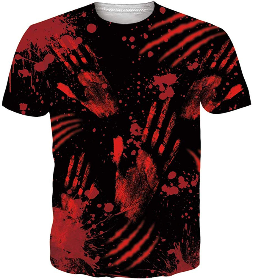 Mens T Shirts 3D Graphics Print Short Sleeve Funny Summer T Shirts Blod Handprint