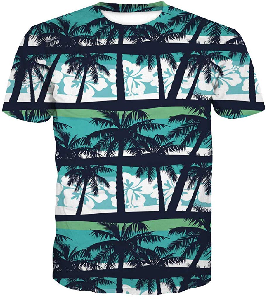 Unisex 3D Novelty Tshirts Men Graphic Funny Tees Printed Crewneck Short Sleeve Summer Top T Shirts Coconut Tree