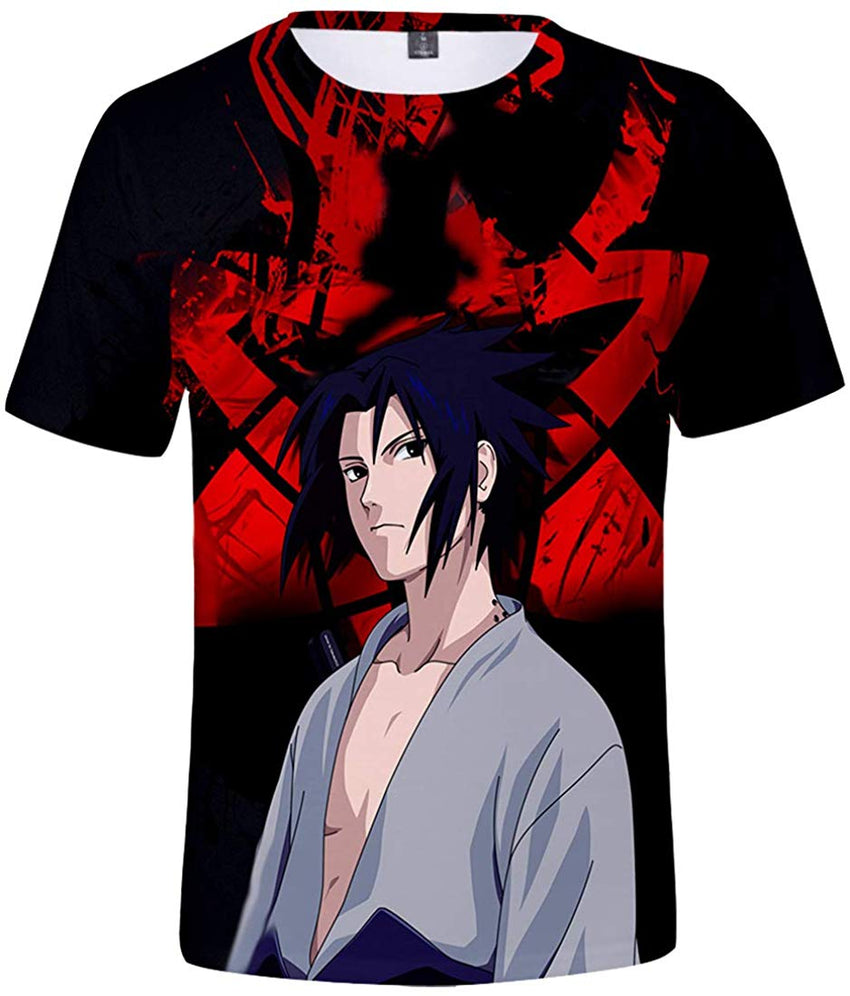 Unisex Novelty Tee Tops 3D Printed with The Japanese Anime Naruto T Shirts for Men Women Red Sasuke