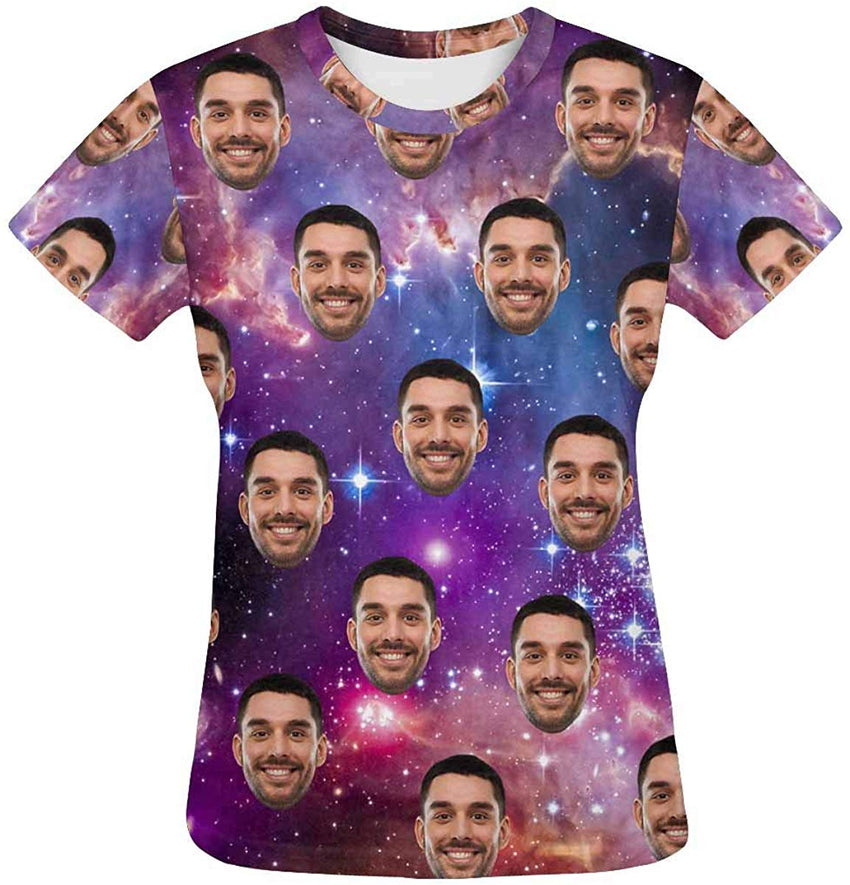 Custom Women's T Shirt with Faces Galaxy Personalized Print Short Sleeve Shirts Galaxy 1