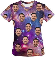 Custom Women's T Shirt with Faces Galaxy Personalized Print Short Sleeve Shirts Galaxy 1