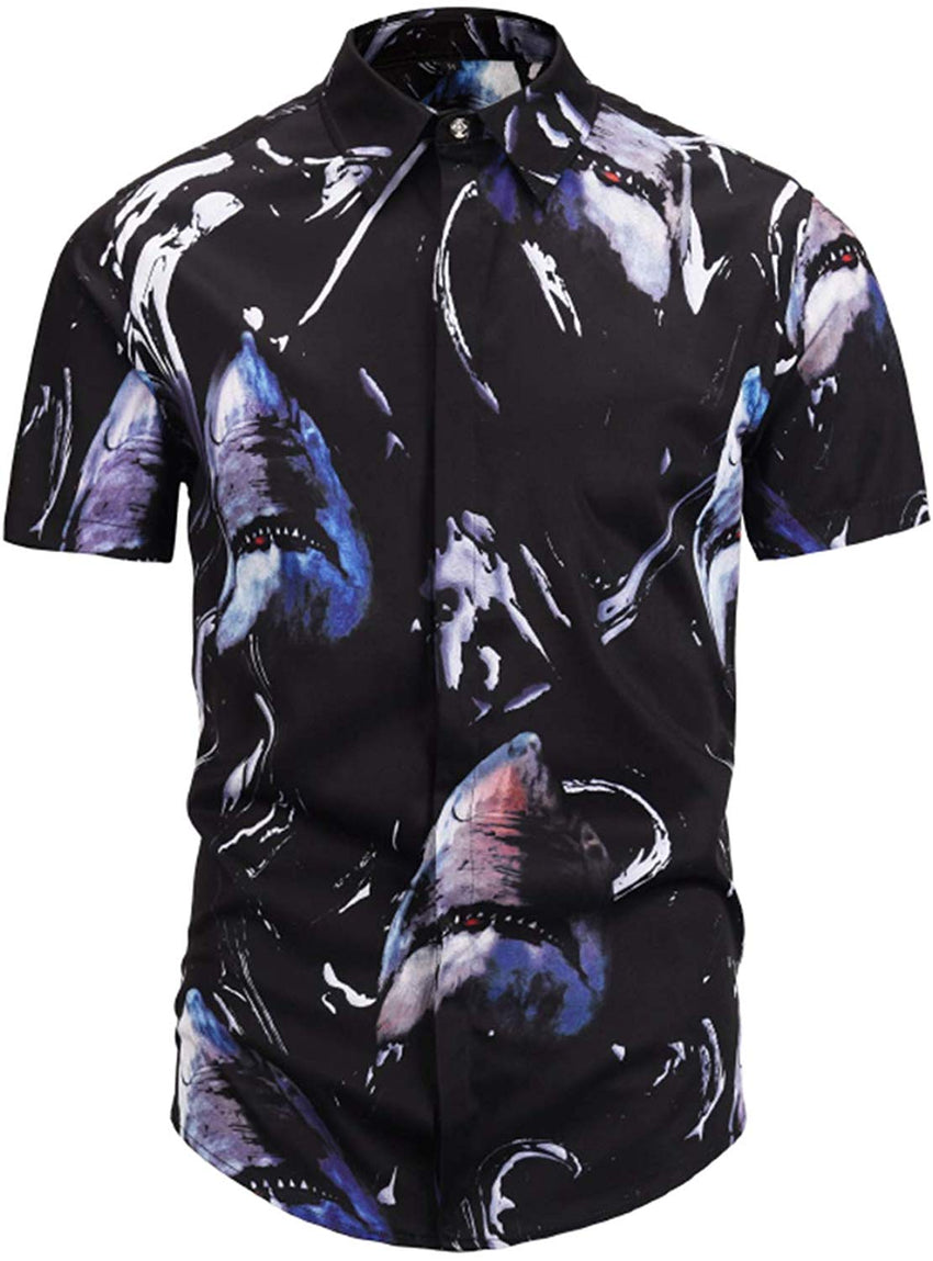 Men's Short Sleeve Luxury Print Button Dress Shirt Al003 75