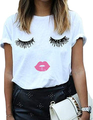 Women Summer Funny Print Short Sleeve Top Tee Graphic Cute T Shirt White