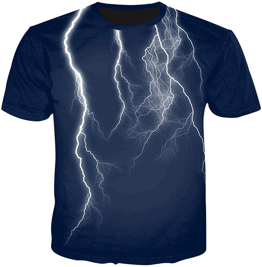 Unisex Flash Casual T Shirt Lightening 3D Printed Cool Crew Neck Parkour Tees Dark Blue