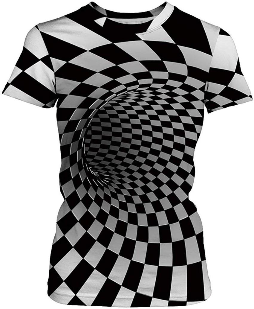 Women Summer T Shirt 3D Pattern Print Funny Short Sleeve Tee Couple Shirt Vortex Grid c
