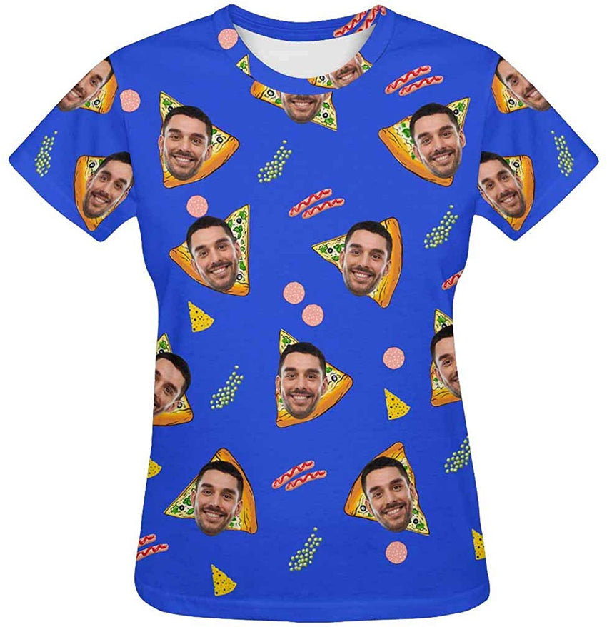 Custom Women's T Shirt with Faces Galaxy Personalized Print Short Sleeve Shirts Pizza