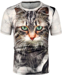 Mens T Shirt Cat 3D Printing Tops Short Sleeve Gray