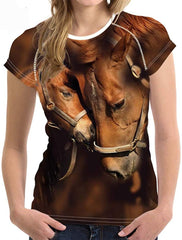 Women' Girl's T Shirt with Animl Cat Dog Print Horse 2