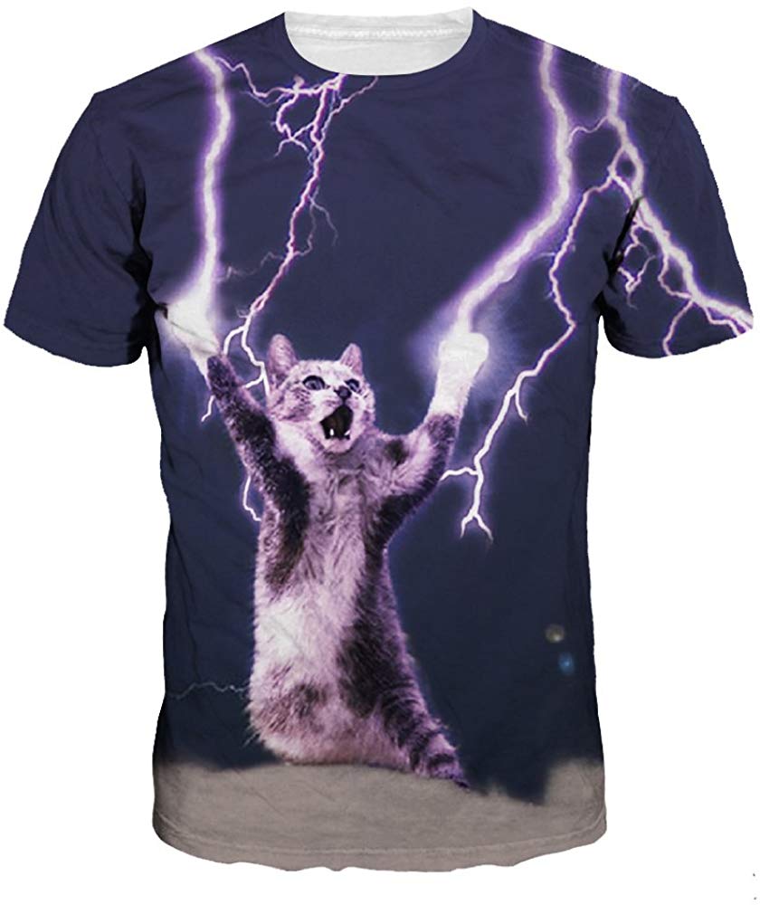 Novelty Shirts 3D Printed Short Sleeve Colorful T Shirt Fashion Couple Tees Cat 2