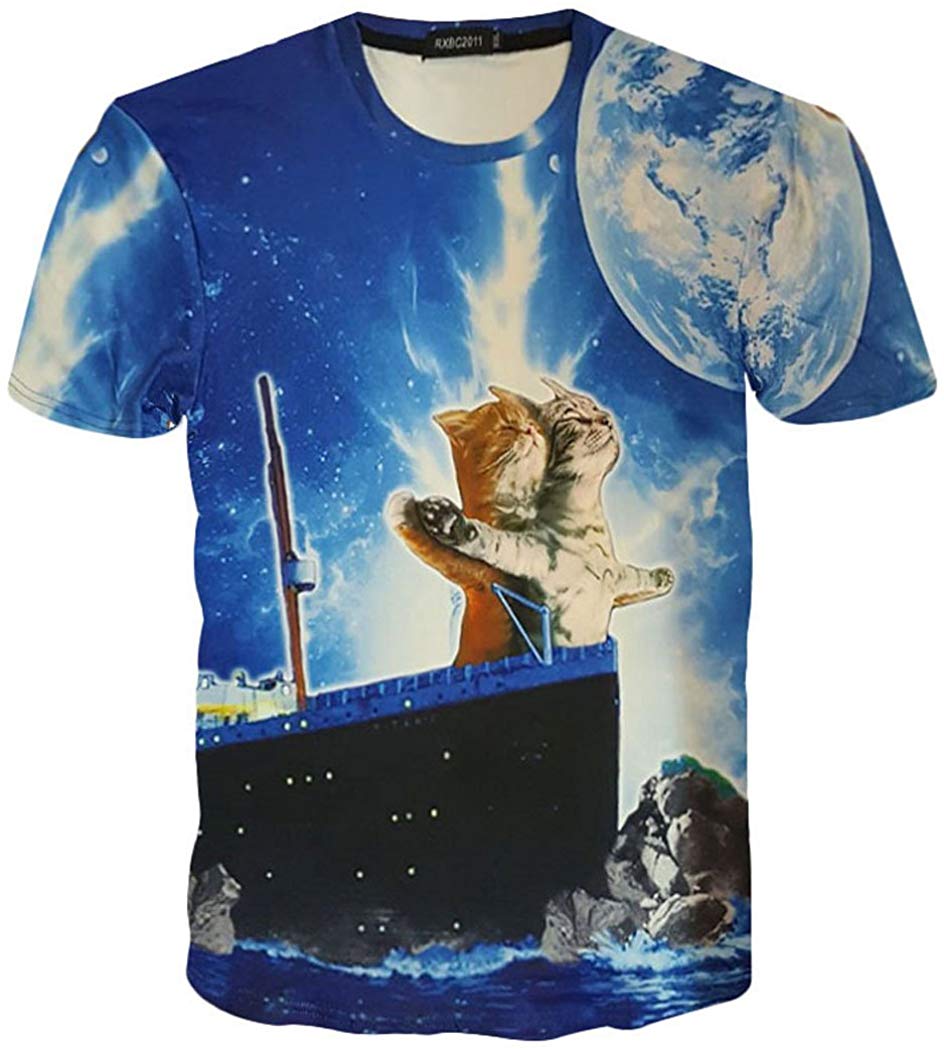 3D Print Shirt Hipster Unisex Men Women Clothing Tops Swag T Shirt Titanic Cats