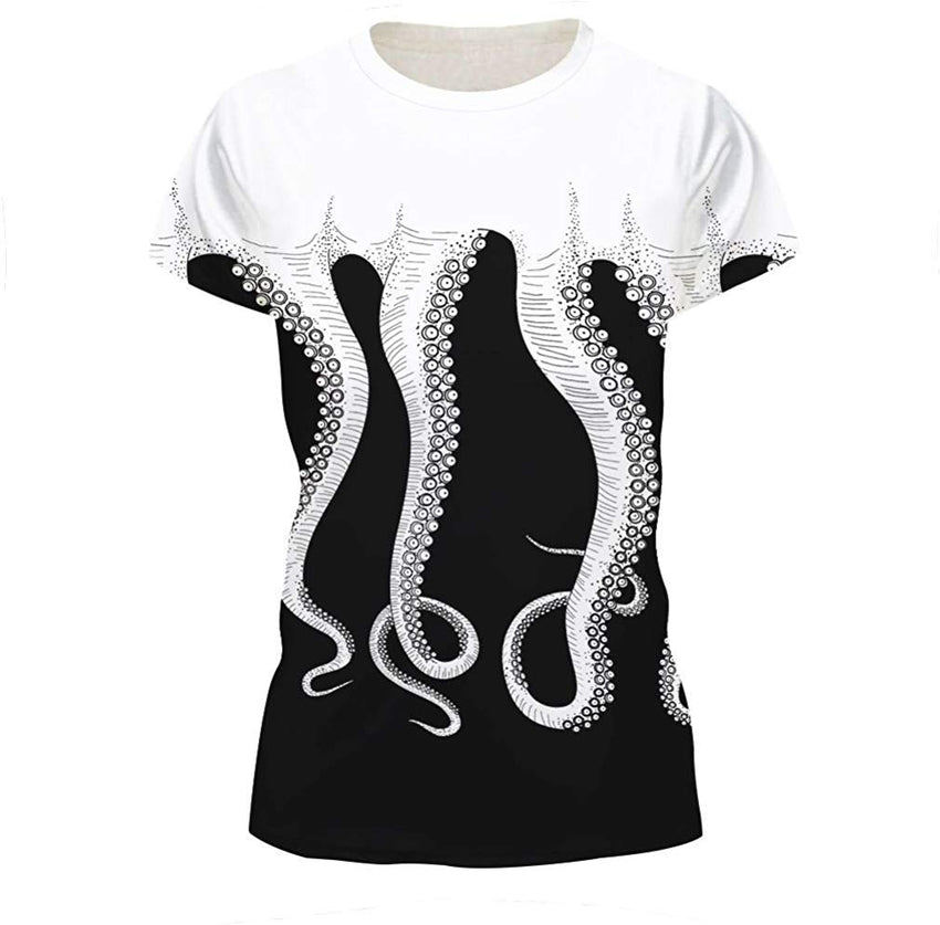 Velynce Unisex Thin Shirts Stylish 3D Digital Printed Lion Skull Casual Personality T Shirts Couple Clothing White Octopus #9
