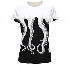Velynce Unisex Thin Shirts Stylish 3D Digital Printed Lion Skull Casual Personality T Shirts Couple Clothing White Octopus #9